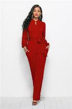 Load image into Gallery viewer, Cap Point S / Red Elegant Long Sleeve Waist Belt Wide-leg Jumpsuit With Pocket
