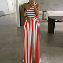 Load image into Gallery viewer, Cap Point S / Stripe Red Elegant  Wide Leg Sexy Off Shoulder Jumpsuit
