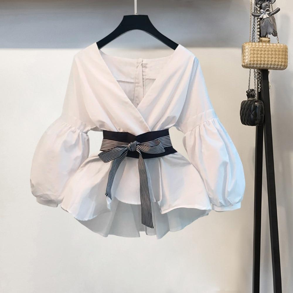 Cap Point S / White Lantern Sleeve Blouse Shirt