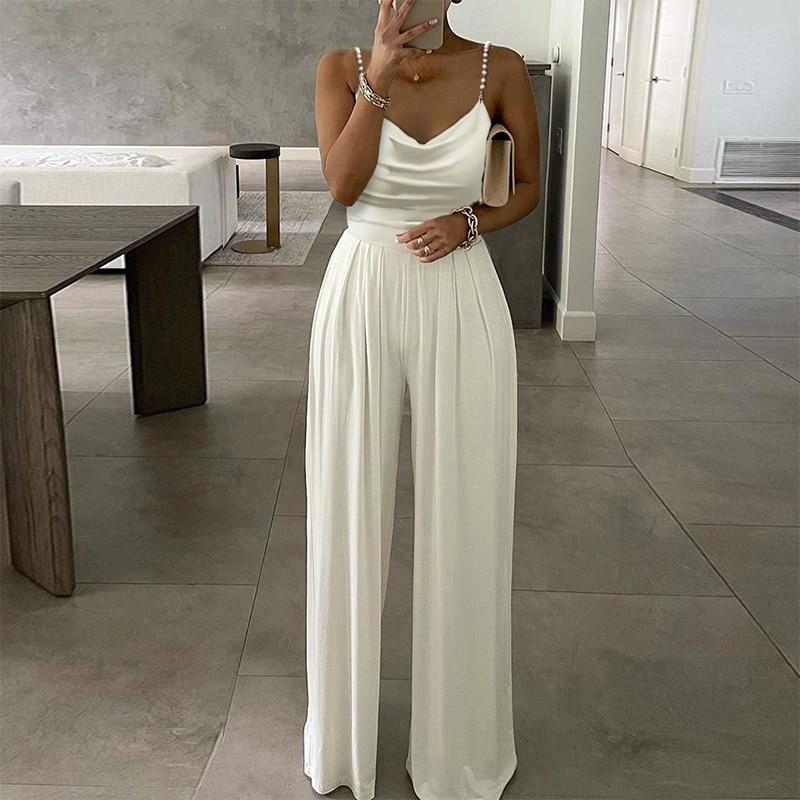 Cap Point S / White style 2 Elegant  Wide Leg Sexy Off Shoulder Jumpsuit