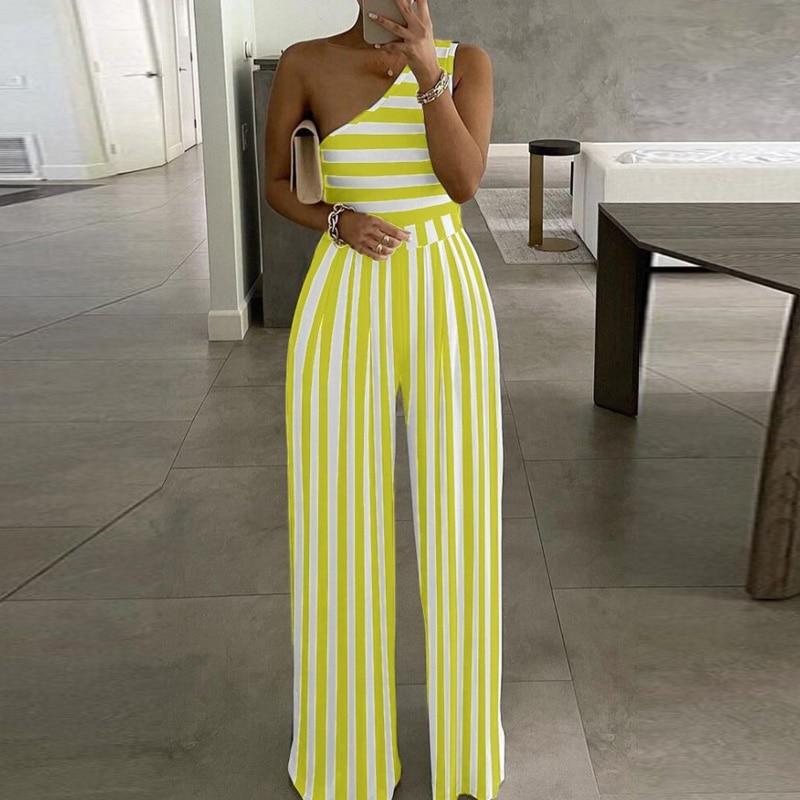 Cap Point S / Yellow Elegant  Wide Leg Sexy Off Shoulder Jumpsuit