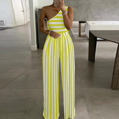 Cap Point S / Yellow Elegant  Wide Leg Sexy Off Shoulder Jumpsuit