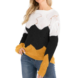 Cap Point S / Yellow Solid Stitching Long Sleeve Round Neck Knitted Sweater