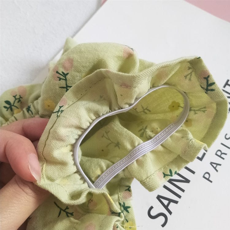 Cap Point Sage Green Cotton Floral Print Ruched Back Scoop Neck Mini Dress