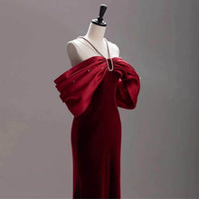 Load image into Gallery viewer, Cap Point Salome Premium Sense Wine Red Fishtail One Line Shoulder Evening Dress
