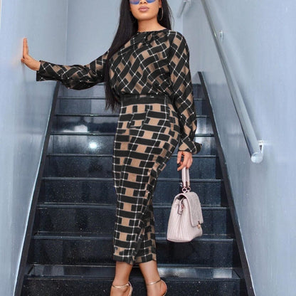 Cap Point Samantha Long Sleeves Loose T-Shirt Checked Pants Suit