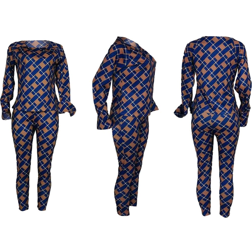 Cap Point Samantha Long Sleeves Loose T-Shirt Checked Pants Suit