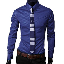 Load image into Gallery viewer, Cap Point Sapphire Blue / M Mens Argyle Luxury Business Button Front Long Sleeve Shirt
