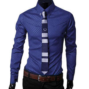 Cap Point Sapphire Blue / M Mens Argyle Luxury Business Button Front Long Sleeve Shirt