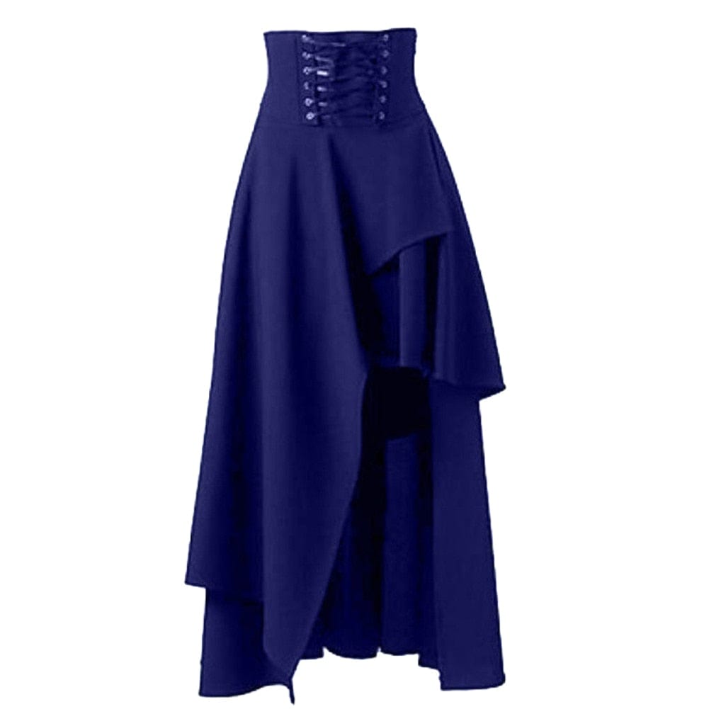 Cap Point Sapphire Blue / S Helen Vintage Irregular High Waist Lace Up Maxi Skirt