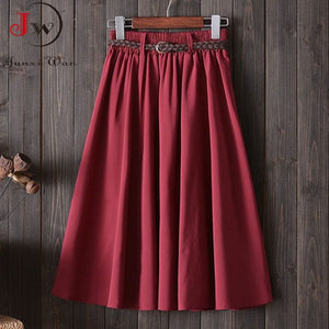 Cap Point Serena A-line Preppy Style Solid Skirt With Belt
