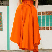 Load image into Gallery viewer, Cap Point Serena Solid A Line High Waist Bow Belt Flared Pleated Maxi Dress
