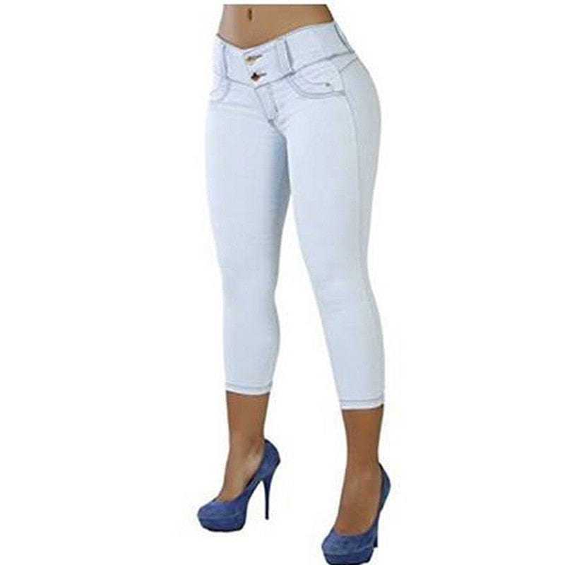 Cap Point Sexy Button Fly Slim Breathable Elastic Waist Pencil Short Pants