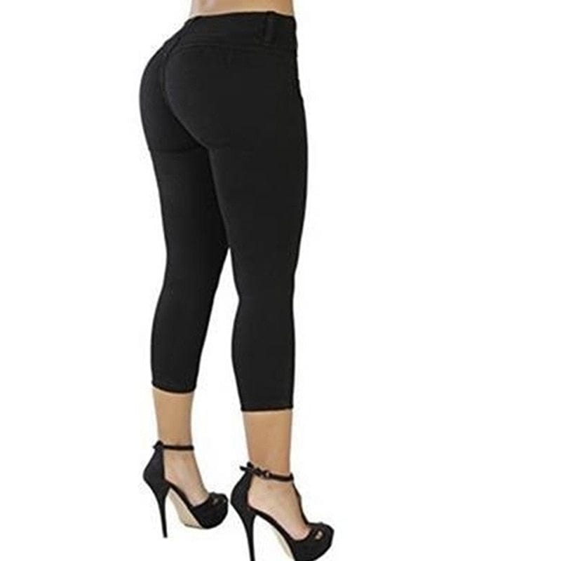 Cap Point Sexy Button Fly Slim Breathable Elastic Waist Pencil Short Pants
