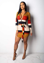 Load image into Gallery viewer, Cap Point Sexy long sleeve mini dress with striped sashes
