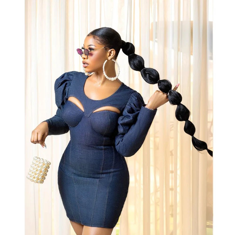 Cap Point Sexy Round Neck Solid Puff Sleeve Mini Dress