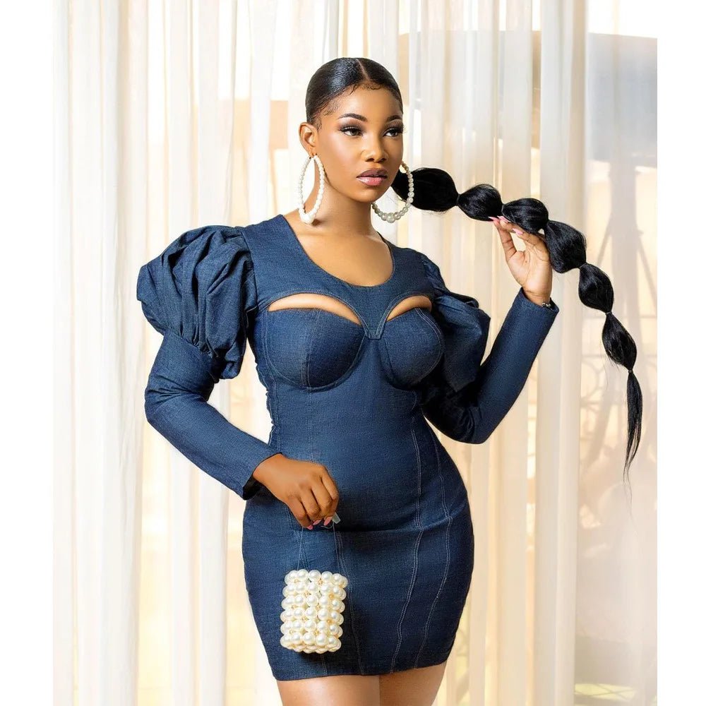 Cap Point Sexy Round Neck Solid Puff Sleeve Mini Dress