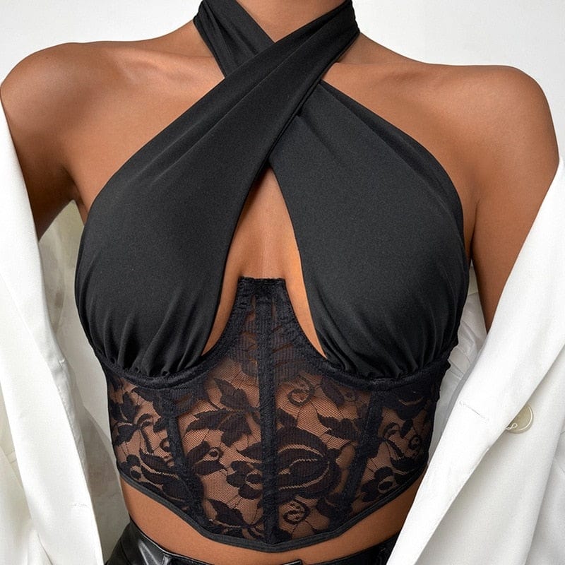 Cap Point Sexy Spliced Lace Bustier Crop Top