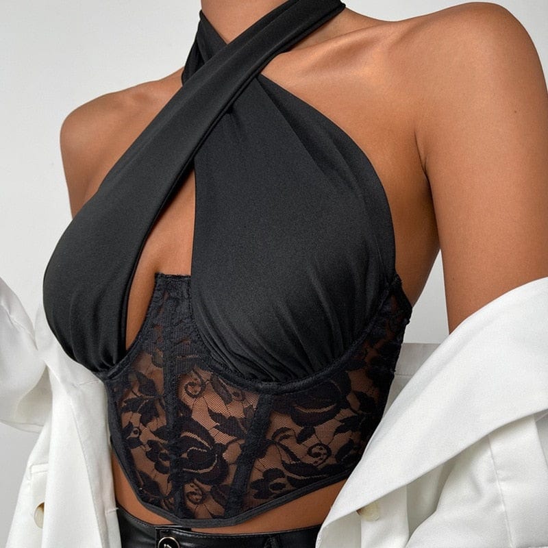 Cap Point Sexy Spliced Lace Bustier Crop Top