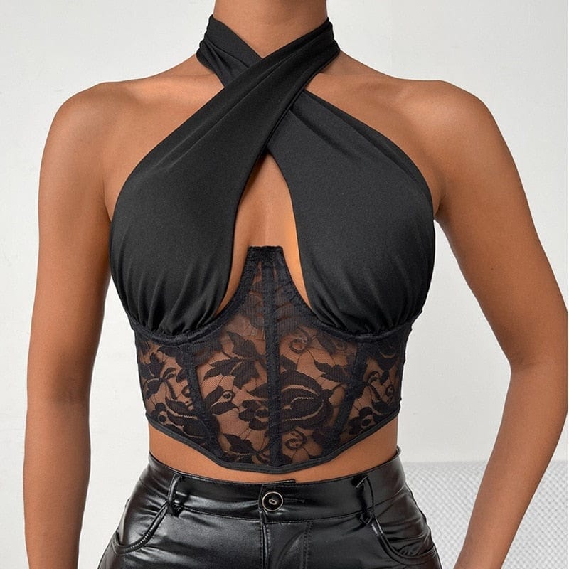 Cap Point Sexy Spliced Lace Bustier Crop Top