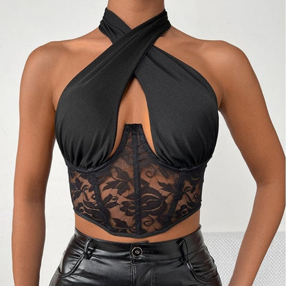 Cap Point Sexy Spliced Lace Bustier Crop Top