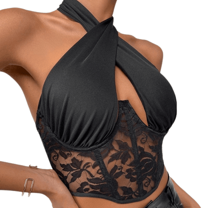 Cap Point Sexy Spliced Lace Bustier Crop Top