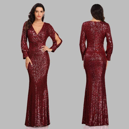 Cap Point Sexy V-neck Mermaid Evening Dress