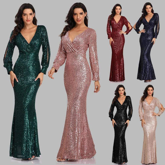 Cap Point Sexy V-neck Mermaid Evening Dress