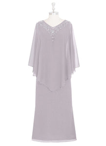 Cap Point Silver / 2 Mother of The Bride Dresses Grace V-neck with Chiffon Beading Mother Dress