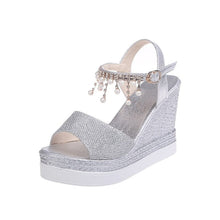 Load image into Gallery viewer, Cap Point Silver / 4.5 Elsa Summer Bead Studded Detail Platform Sandals
