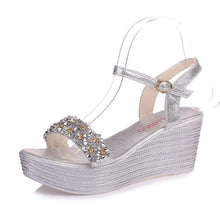 Load image into Gallery viewer, Cap Point silver / 4.5 Elsa Summer Bead Studded Detail Platform Sandals
