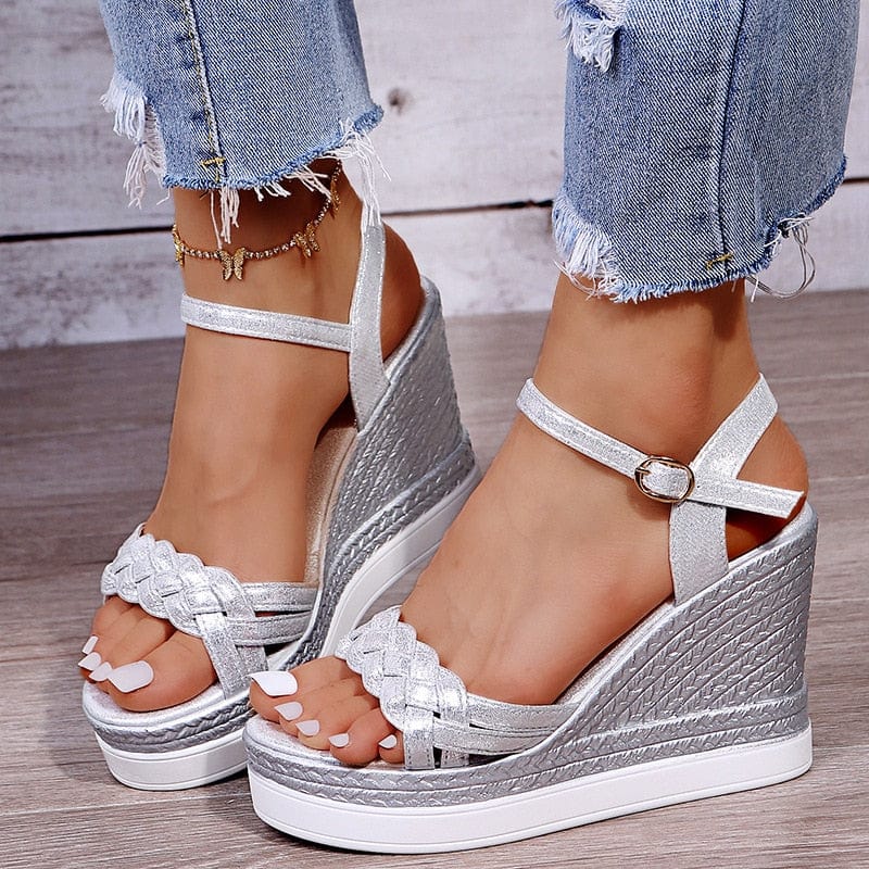 Cap Point Silver / 5 Women Summer Wedge Heel Sandals