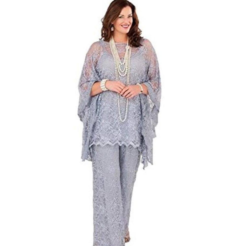 Cap Point Silver / 8 Geneva 3 Piece Long Sleeve Mother of the Bride Pant Suit