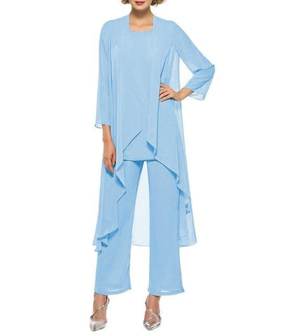 Cap Point Sky blue / 8 3 Pieces Mother of the Bride Champagne Wedding Party Dress