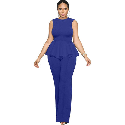 Cap Point Sky Blue / S Dinanga Summer Sleeveless Ruffle Zipper Long Jumpsuit