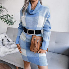 Load image into Gallery viewer, Cap Point sky blue / S Fashion Turtleneck Knitted Sweater Dress
