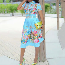 Load image into Gallery viewer, Cap Point Sky Blue / XXXL Elmeda Long Sleeve Pleated Floral Print Dress
