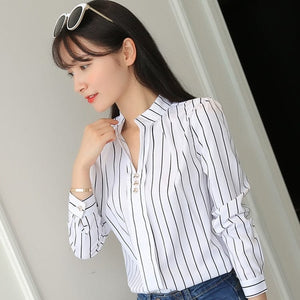 Cap Point Snow white / M Constantia Fashion Stripe Casual Long Sleeve Office Blouse