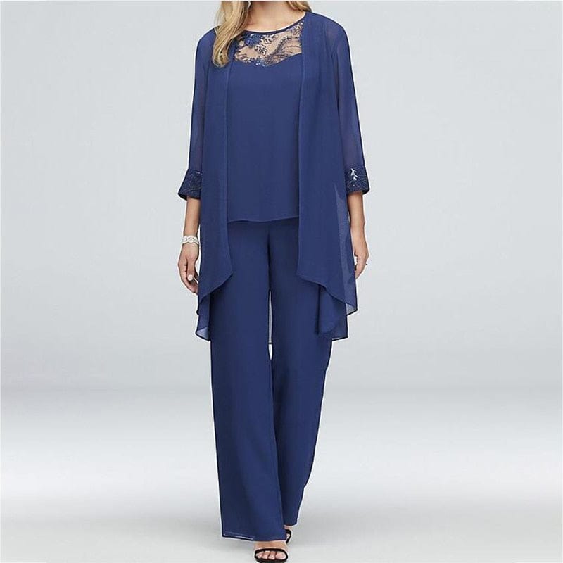 Cap Point Solid lace Top High Waist Straight Fit Mother of the Bride Pantsuit