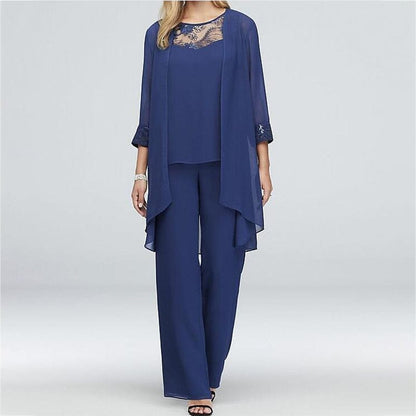 Cap Point Solid lace Top High Waist Straight Fit Mother of the Bride Pantsuit