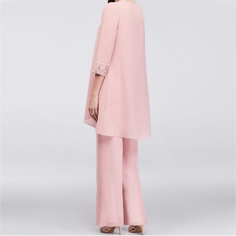 Cap Point Solid lace Top High Waist Straight Fit Mother of the Bride Pantsuit