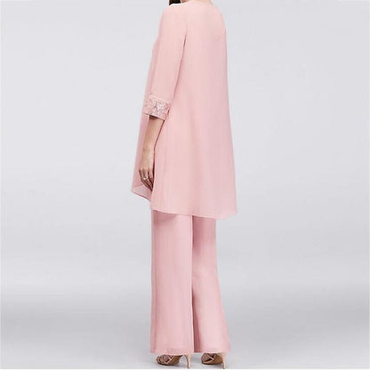Cap Point Solid lace Top High Waist Straight Fit Mother of the Bride Pantsuit