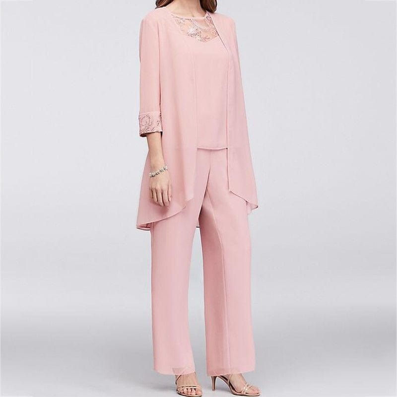 Cap Point Solid lace Top High Waist Straight Fit Mother of the Bride Pantsuit