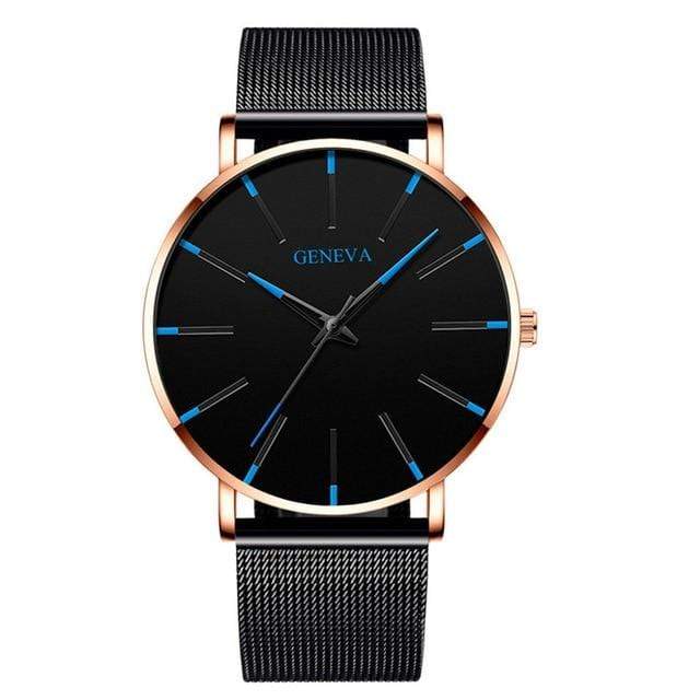 Cap Point Steel black rosy blue Geneva Men Elegant Watch