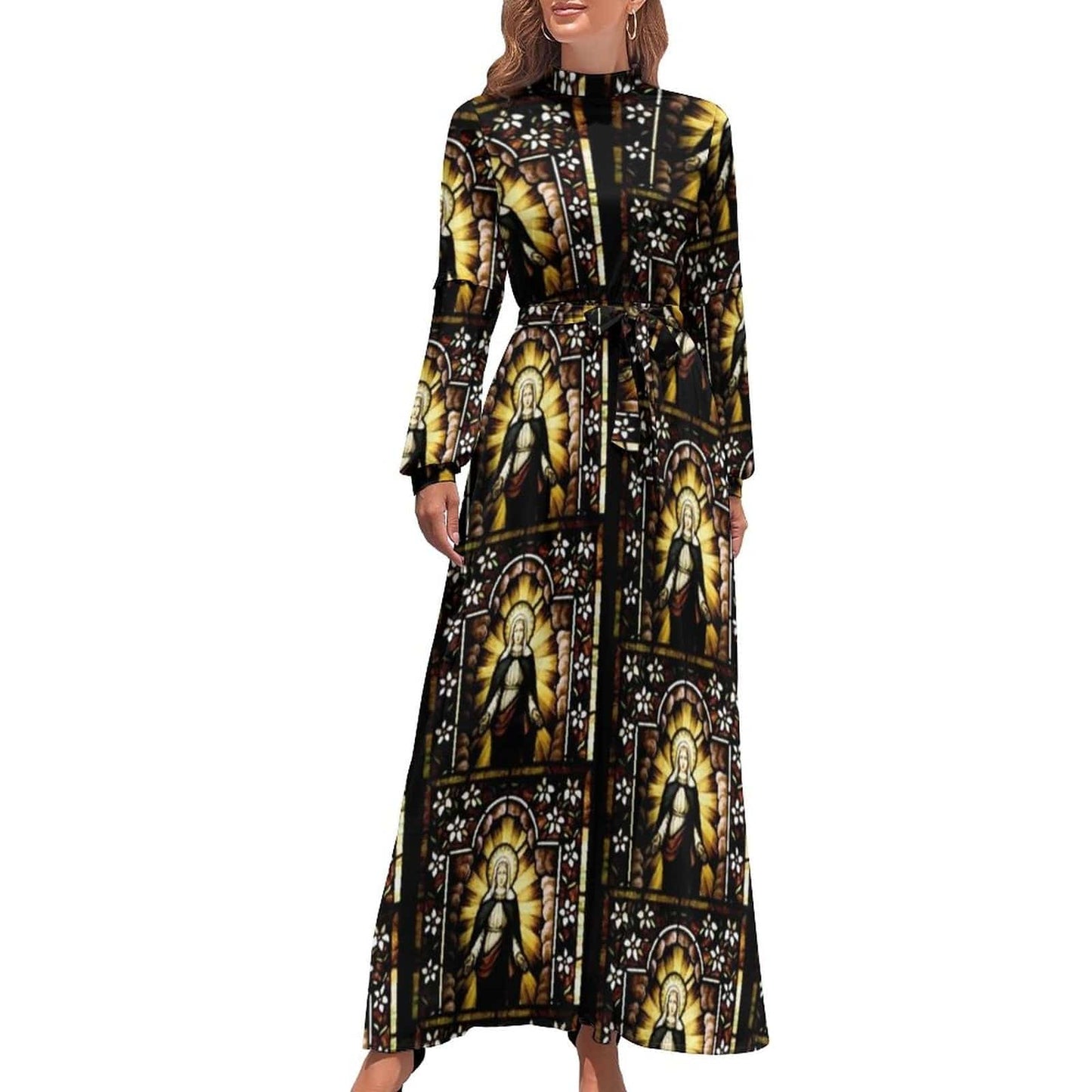 Cap Point style-12 / XS Mary High Neck Long-Sleeve Boho Style Maxi Dress
