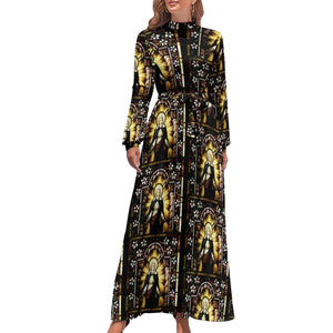 Cap Point style-12 / XS Mary High Neck Long-Sleeve Boho Style Maxi Dress