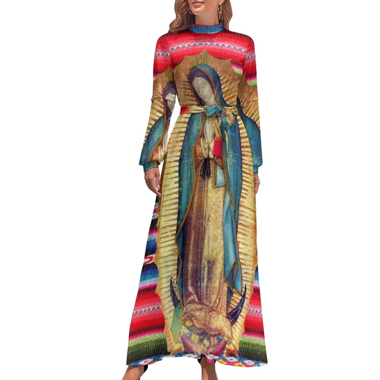 Cap Point style-14 / XS Mary High Neck Long-Sleeve Boho Style Maxi Dress