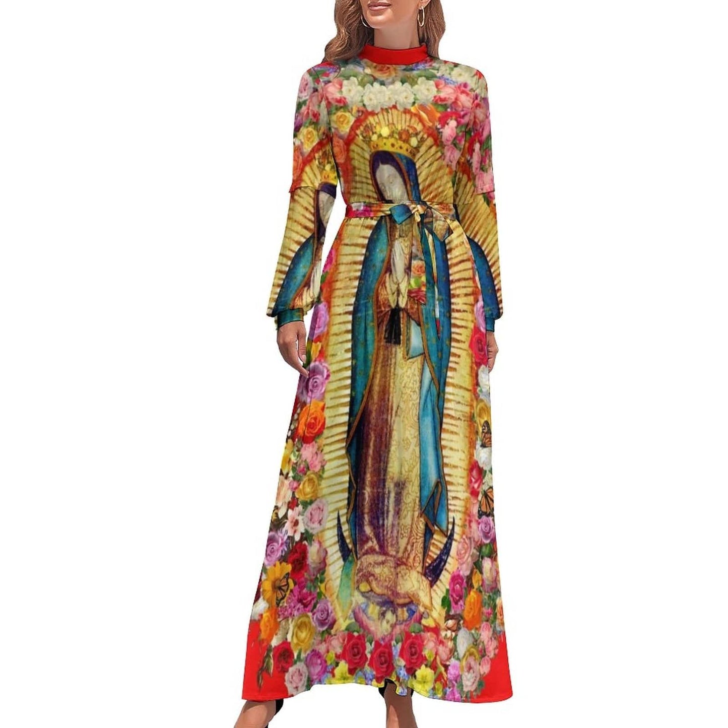 Cap Point style-15 / XS Mary High Neck Long-Sleeve Boho Style Maxi Dress
