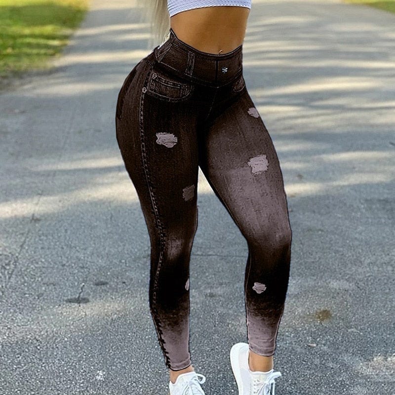 Cap Point style2- black / S / China High Waist Seamless Denim Sports Leggings
