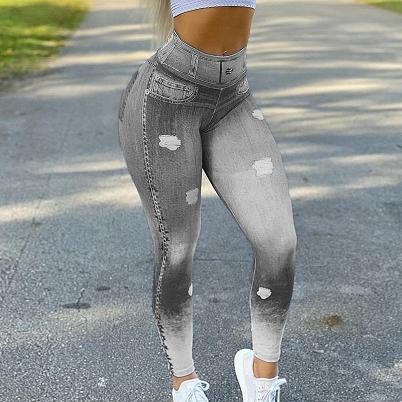 Cap Point style2-gray / S / China High Waist Seamless Denim Sports Leggings